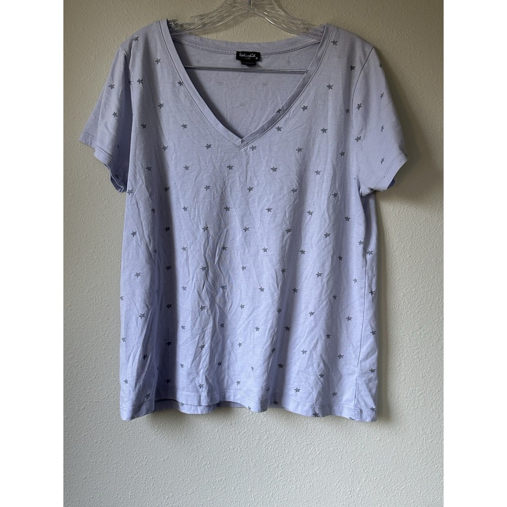 Splendid Women's Purple Star Print Short Sleeve V-Neck Soft Comfort T-Shirt‎ XL